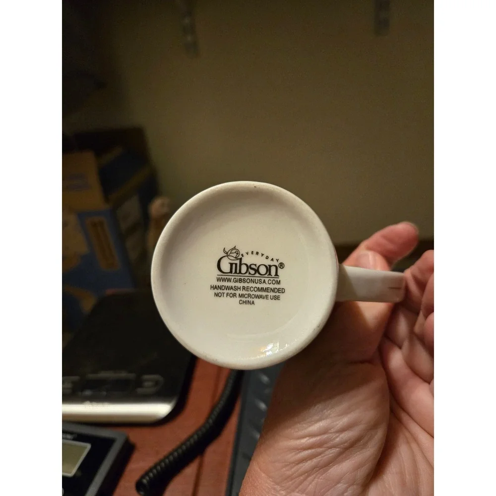 Gibson‎ Everyday White Ceramic Coffee Mug and Saucer Set Gold Rim Accent China